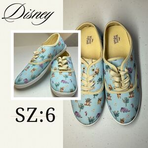 Disney Winnie the Pooh Canvas Sneakers Blue‎ Floral Print Shoes Size 6